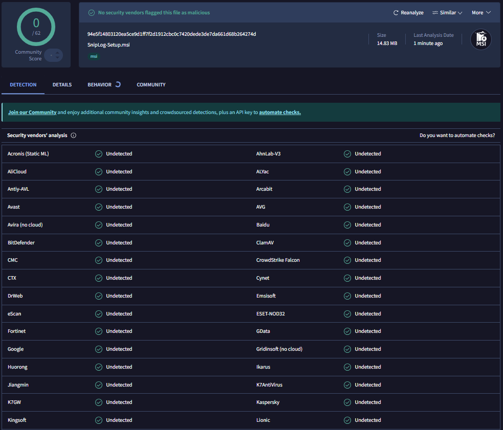 VirusTotal thumbnail showing 0/59 detections